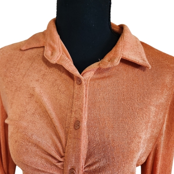 CLUB L ruched shirt mini dress buttons orange size 6 - Picture 2 of 6